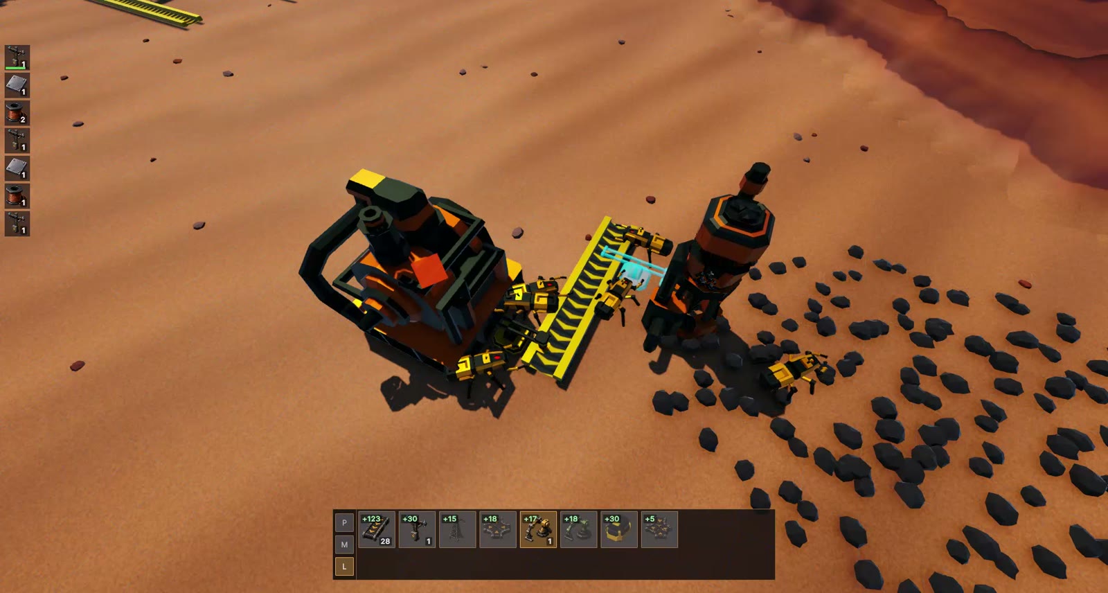 A drill cut into a coal seam, with its output line already laid.